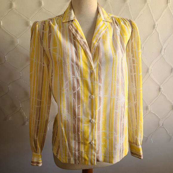 Vintage Button Down Blouse / Striped / Size 10 - Picture 1 of 6